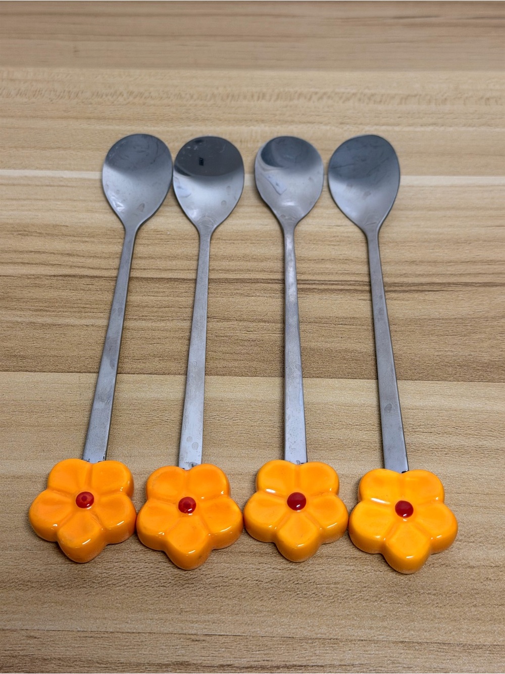 Vintage 90’s Set of 4 Yellow Flower Handle Daisy Stainless Spoons Temtations EC